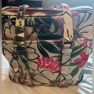 Roxy Floral Tote Bag with Pink and Green
